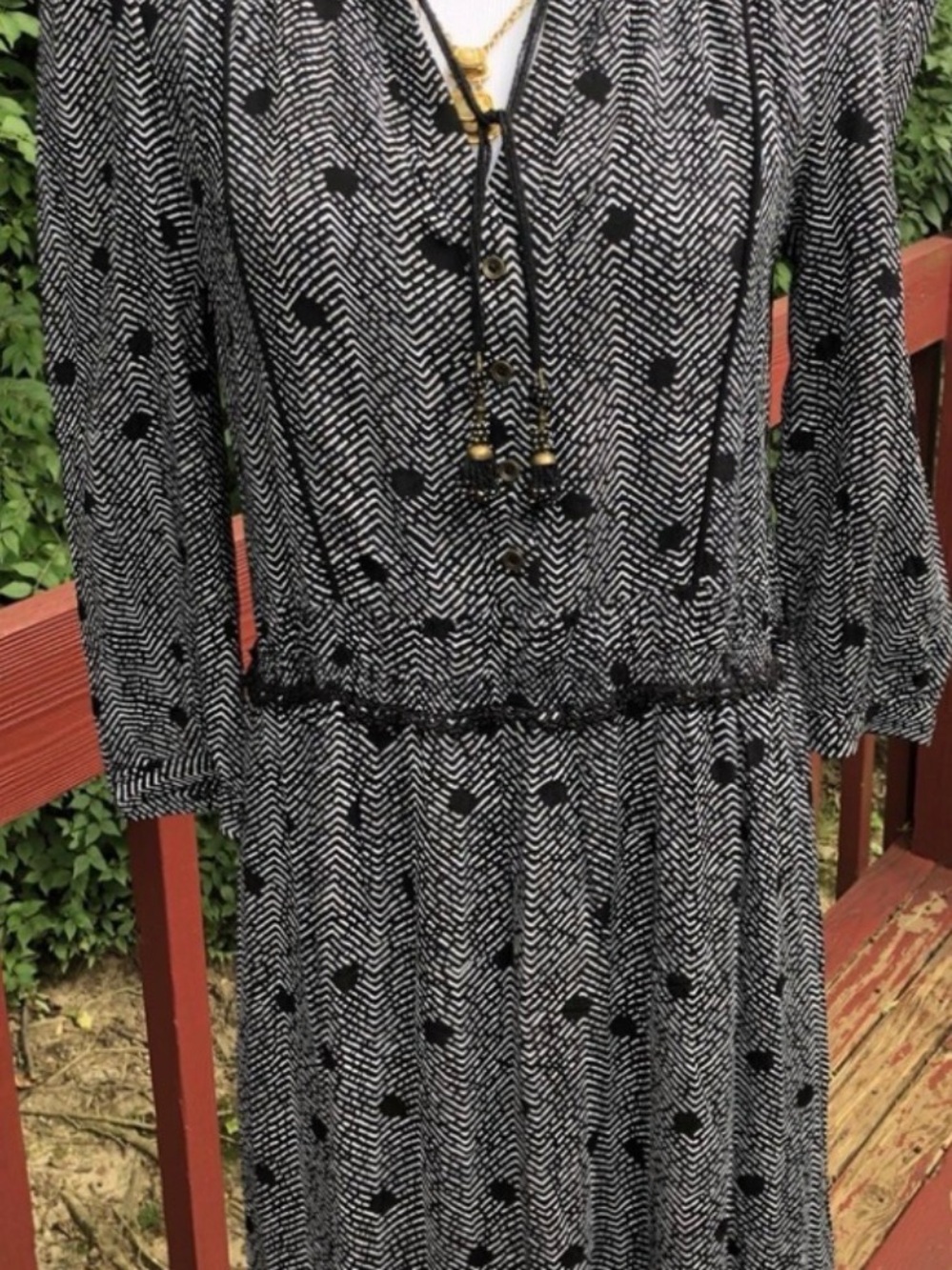 Maeve Black & Cream Polka Dot Tie-Neck Dress